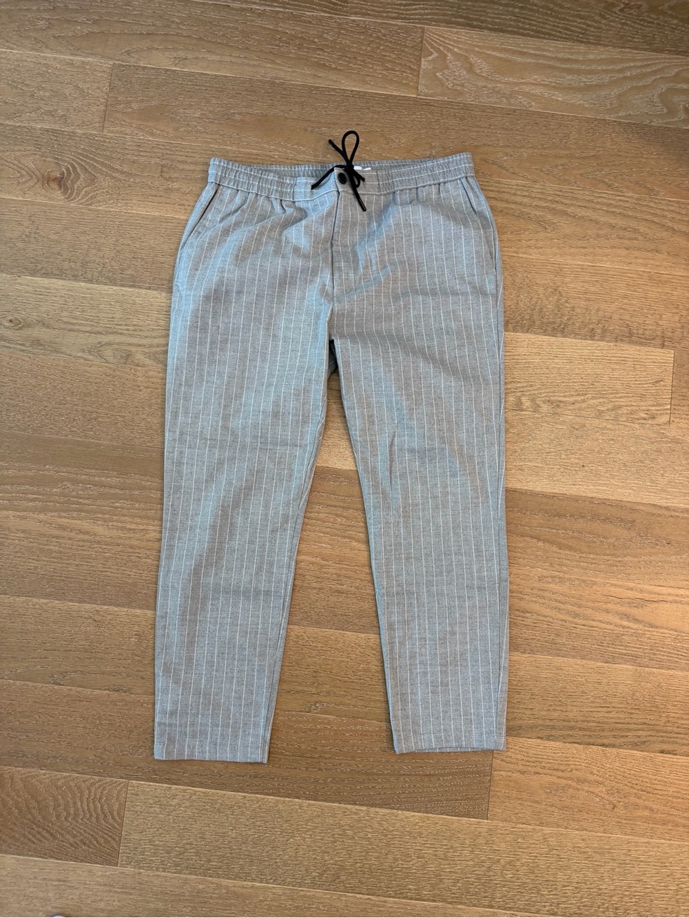 Topman Light Gray Pinstripe Joggers with Drawstring